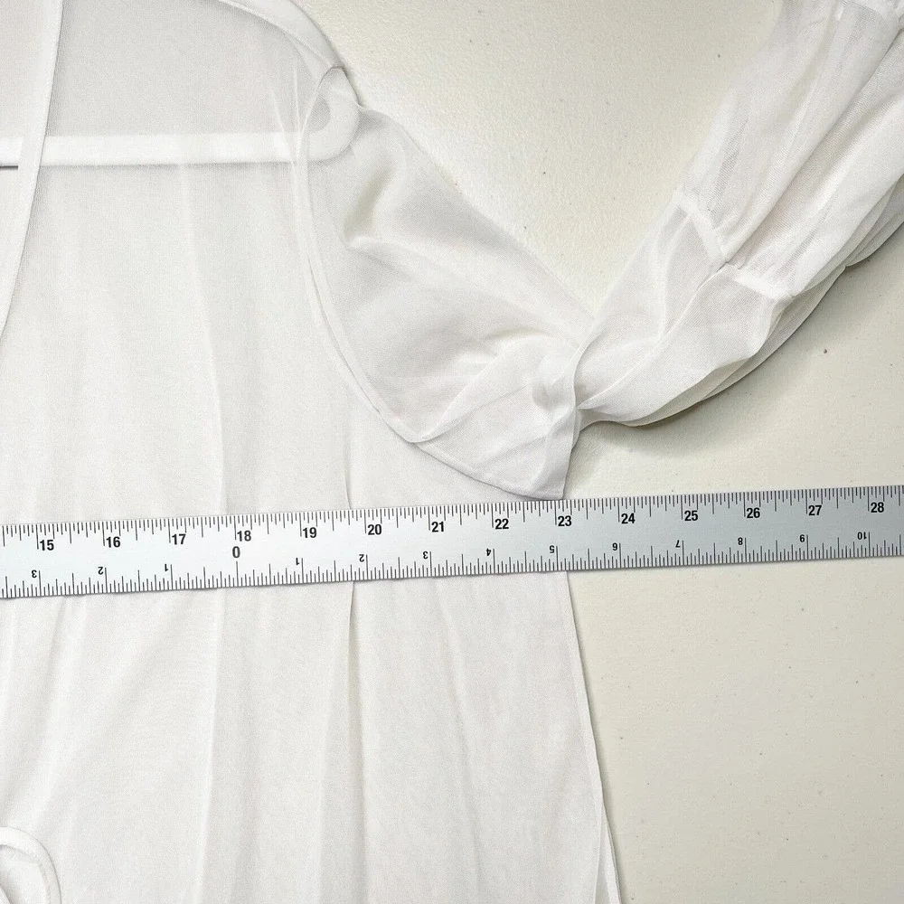 Betsey Johnson Chiffon Sheer Tiered Ruffle Wrap Robe OS V-Neck Sash Tie Belt - Picture 6 of 12